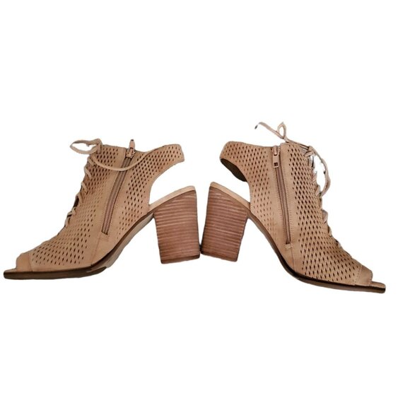 Arturo Chiang "JESS" Perforated Lace-Up Block Heel Open Toed Booties Size 9.5M - Picture 4 of 9